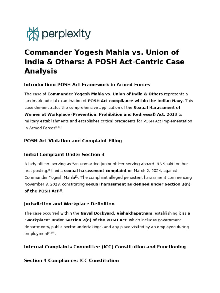 POSH Act Case: Commander Mahla Analysis | PDF | International Criminal ...