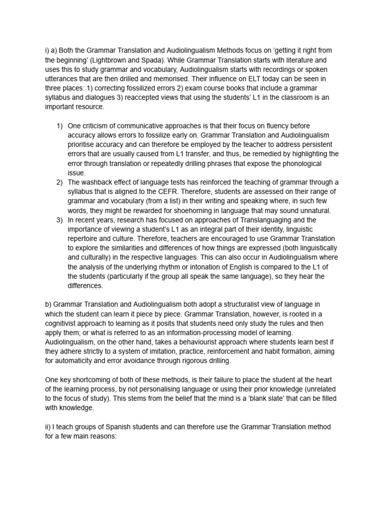 SLA Methods and Approaches | PDF | Translations | Grammar