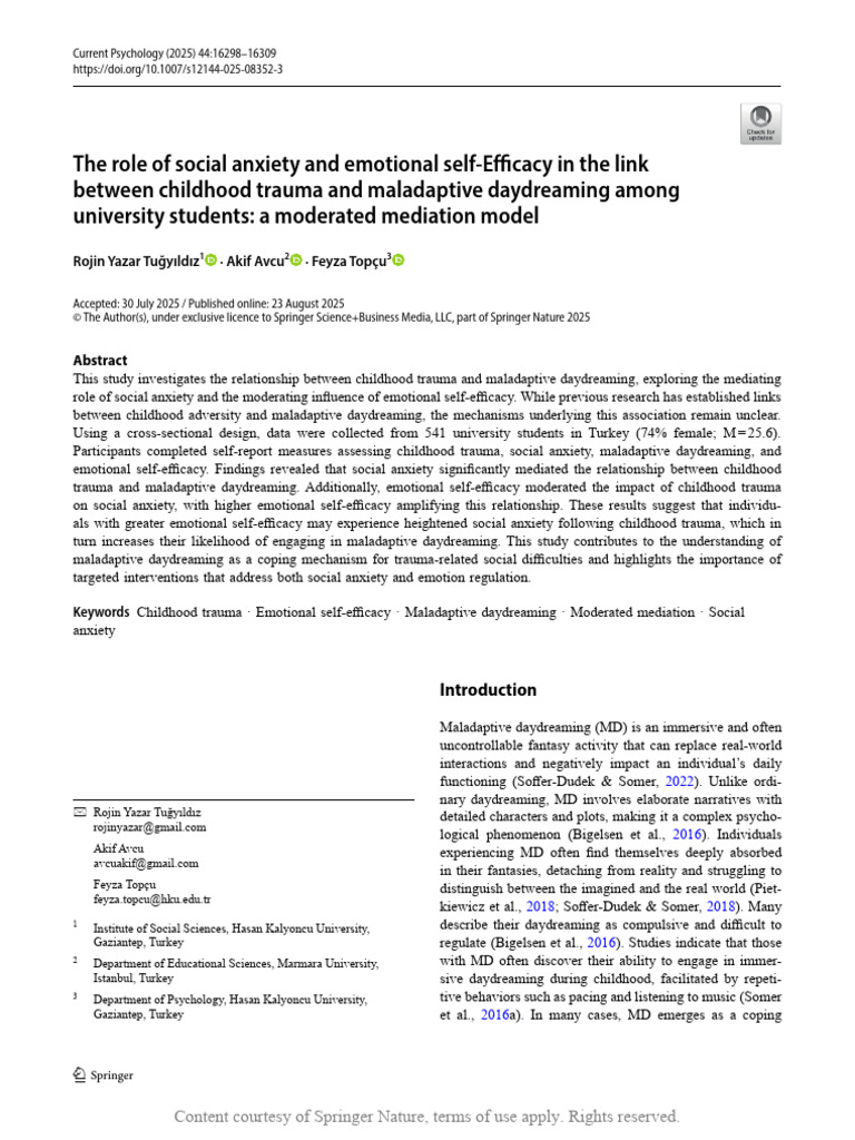 The Role of Social Anxiety and Emotional Self Efficacy in The Link ...