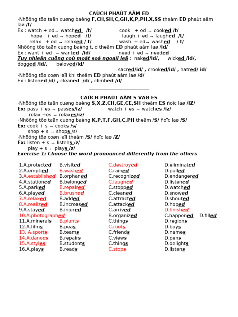 Pronunciation Rules for ED and ES | PDF