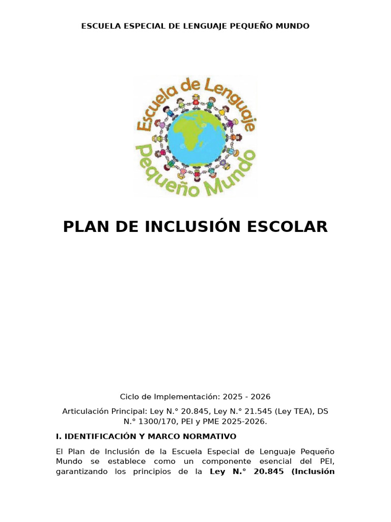 Plan de Inclusión Escolar 2025-2026 | PDF | Inclusión (Educación ...