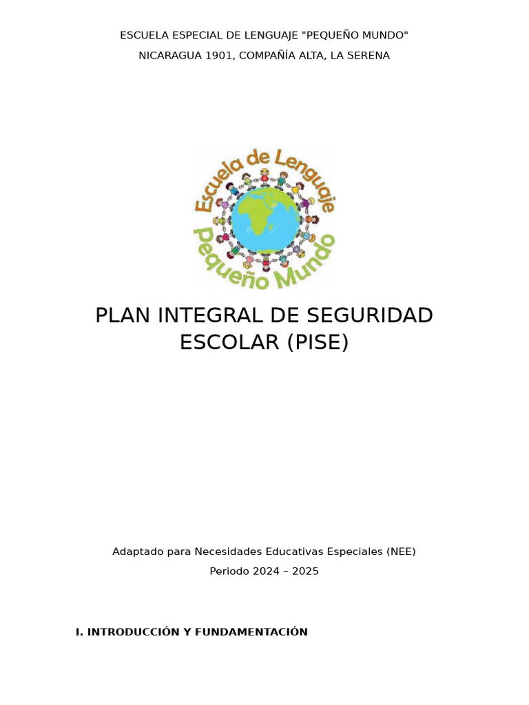 Plan Integral de Seguridad Escolar (Pise) | PDF | Educación de la ...
