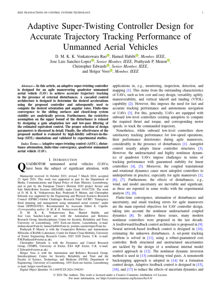 Adaptive Super-Twisting Control for UAVs | PDF | Unmanned Aerial ...