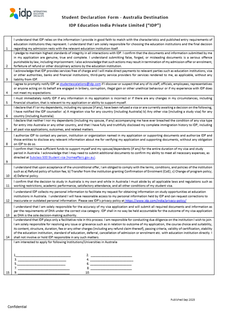 Student Declaration Form for Australia | PDF | Travel Visa | Justice