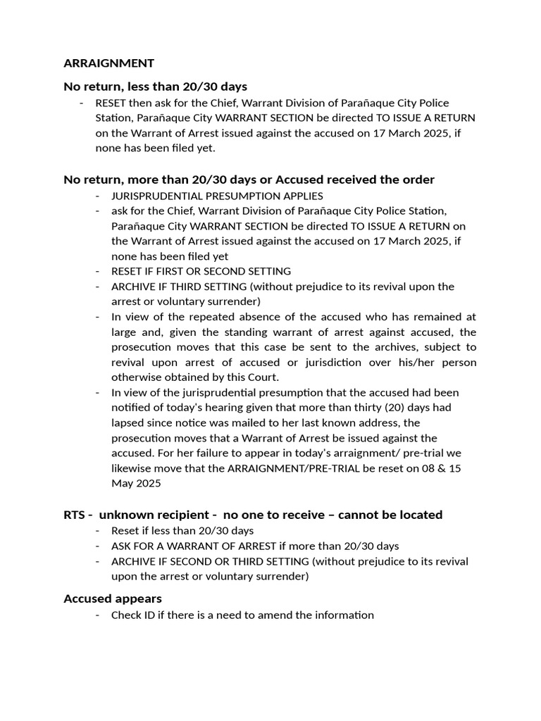 Arraignment and Pre-Trial Procedures | PDF | Arrest | Arraignment