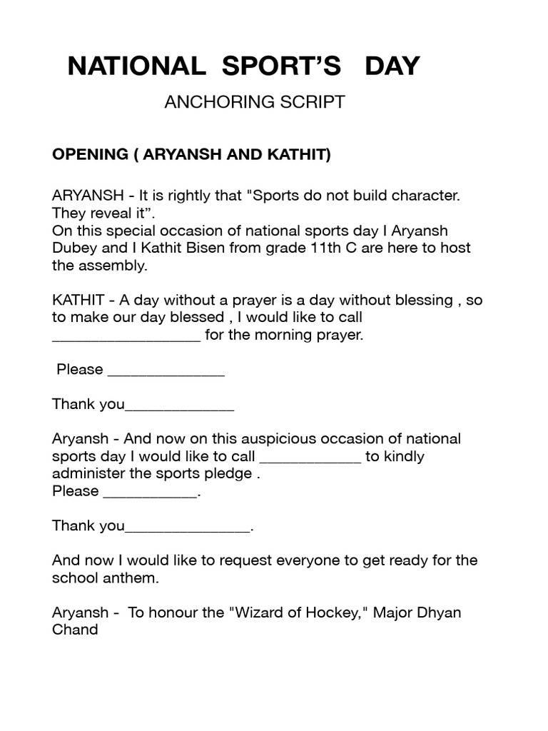 National Sports Day Assembly Script | PDF