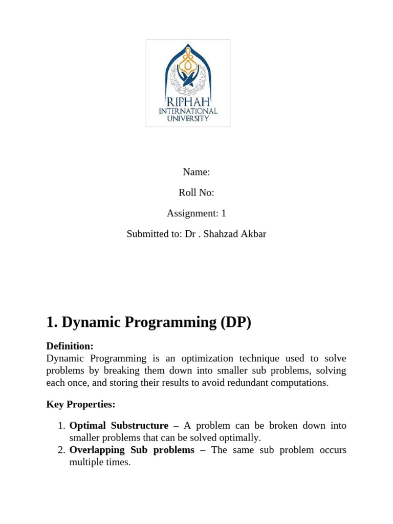 Dynamic Programming and Algorithms Explained | PDF | Dynamic ...