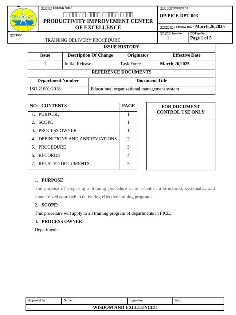 Training Delivery Procedure Guide | PDF | Educational Assessment