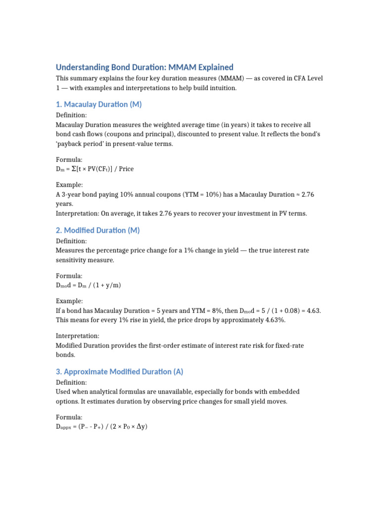 Bond Duration Measures Explained | PDF | Bond Market | Interest Bearing ...