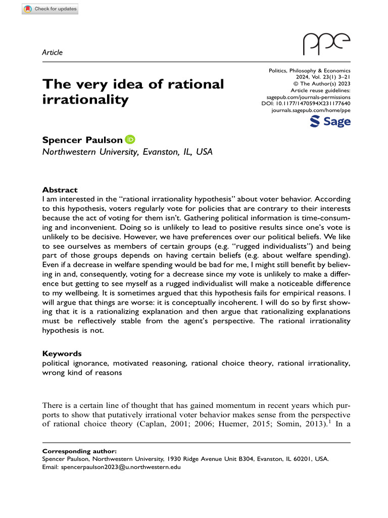 Rational Irrationality in Voter Behavior | PDF | Rationality | Intention