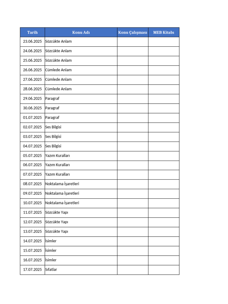 TYT Gunluk Calisma Programi | PDF