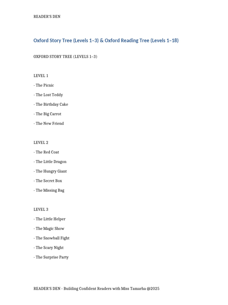 Oxford Reading Tree Levels 1-18 Guide | PDF