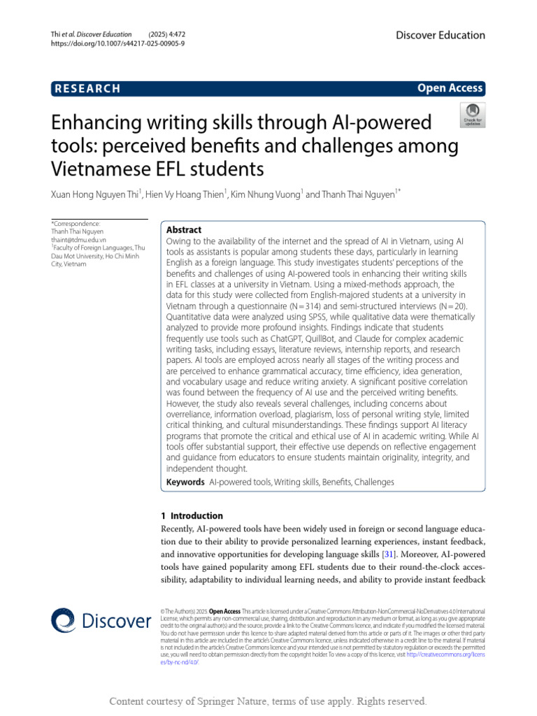 AI Tools in Enhancing EFL Writing Skills | PDF | Artificial ...