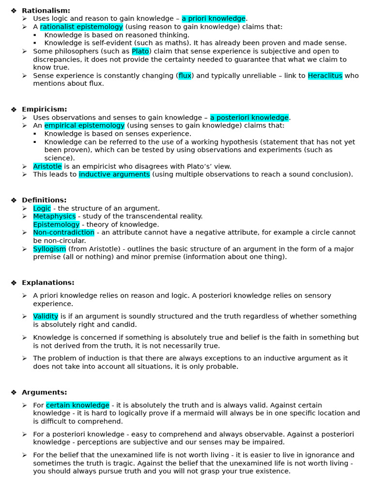 Rationalism vs. Empiricism Explained | PDF | Knowledge | Epistemology
