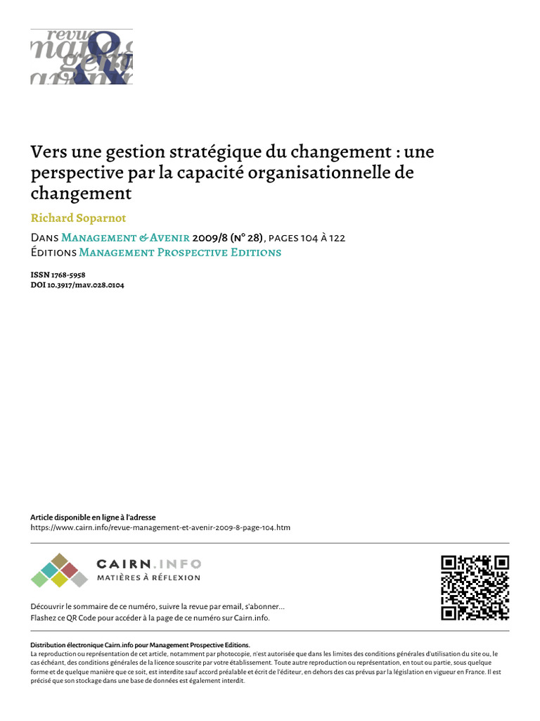 Gestion stratégique du changement organisationnel | PDF