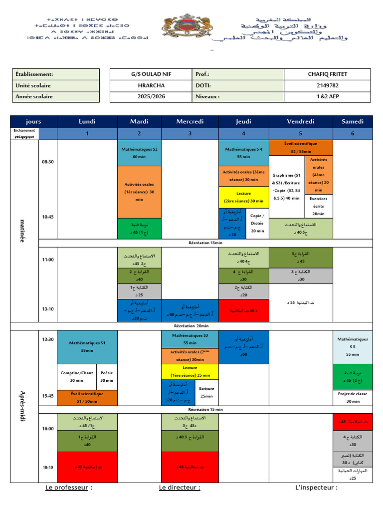 Emploi du temps 2025/2026 à Taounate | PDF | Évaluation et bilan des ...