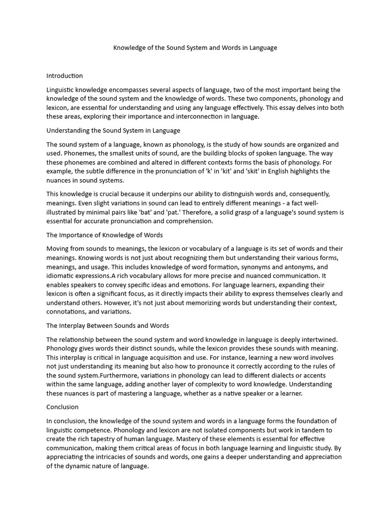 4. Knowledge of the Sound System and Words in Language | PDF ...
