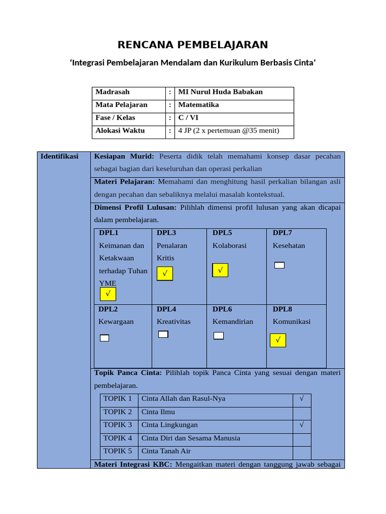 1 - Template RPP Lengkap | PDF