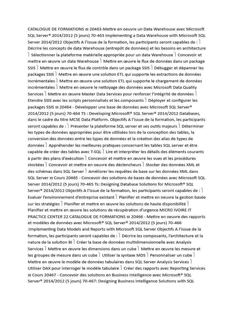 Formations Microsoft SQL Server 2014/2012 | PDF | Microsoft SQL Server ...