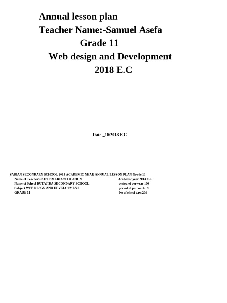 Grade 11 Web Design Lesson Plan | PDF | Html | World Wide Web