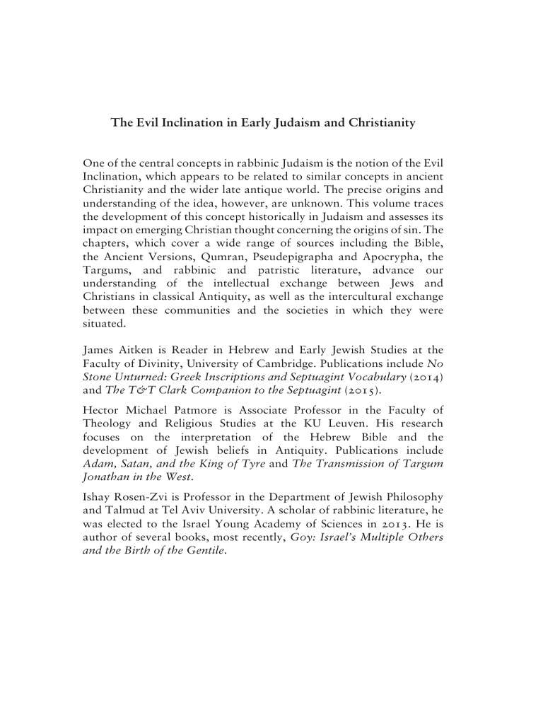 The Evil Inclination in Early Judaism - and Christianity | PDF ...