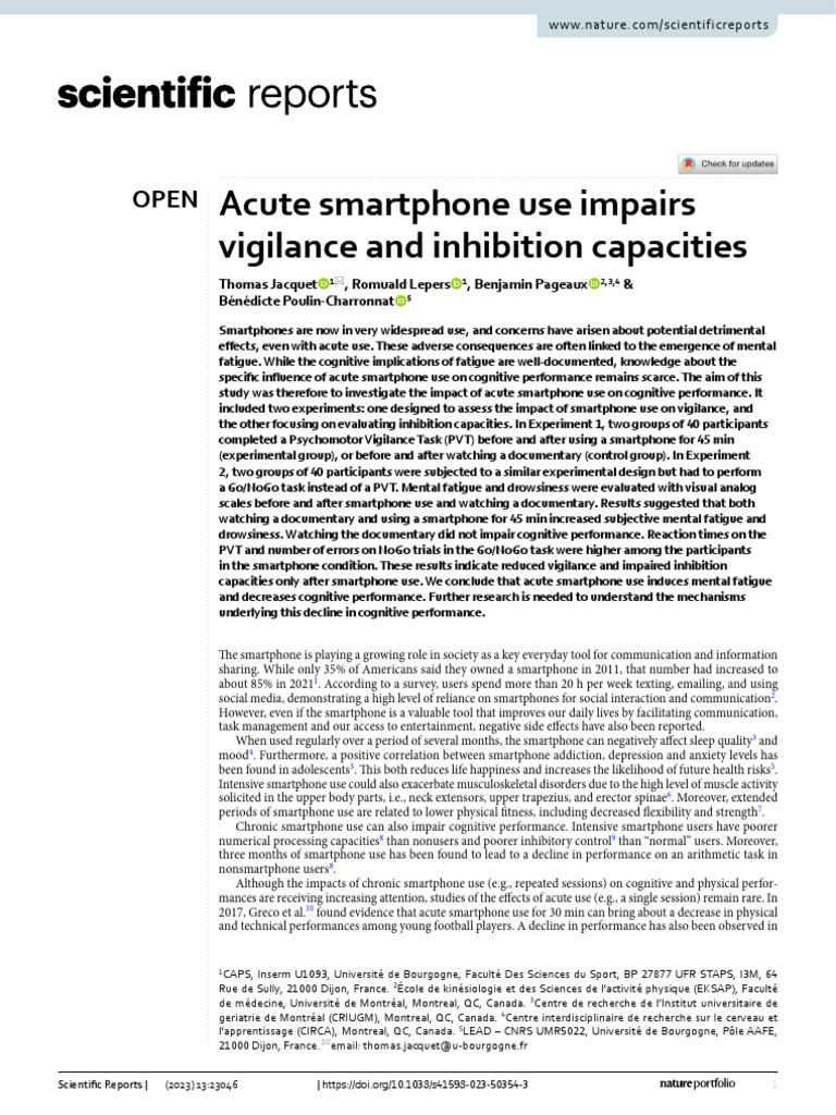 Cognative Performance Study | PDF | Mental Chronometry | Attention