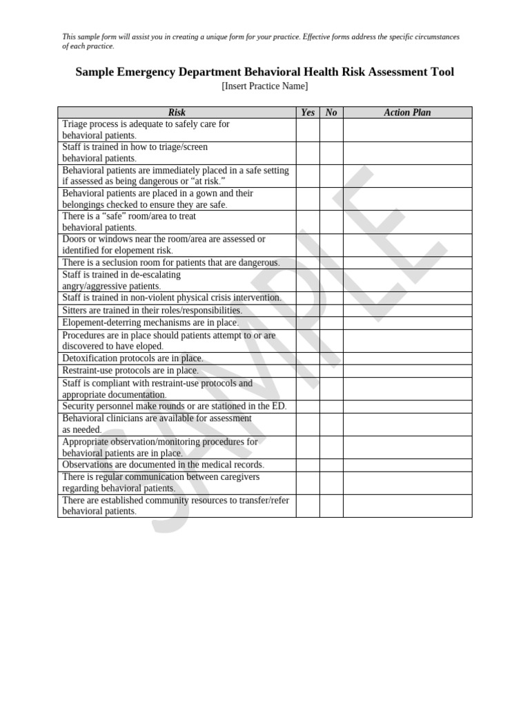 Proassurance Emergency Department Behavioral Health Risk Assessment ...