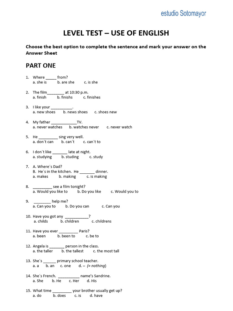 English Level Test Questions | PDF