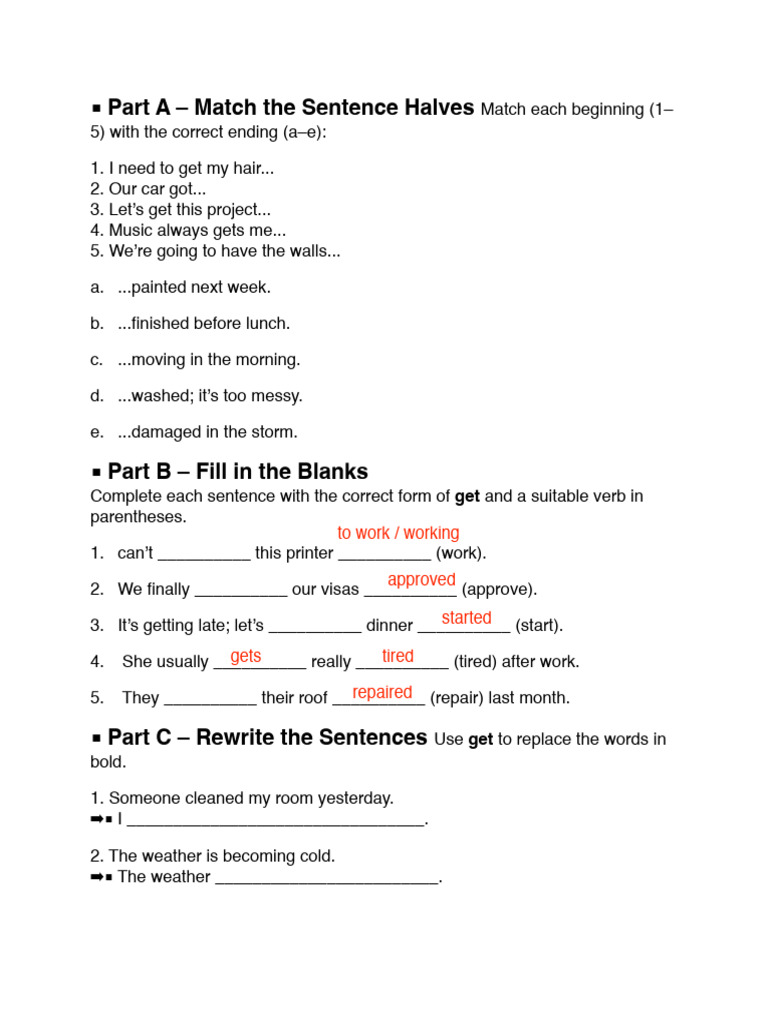 Part A - Match The Sentence Halves: D e B C A | PDF