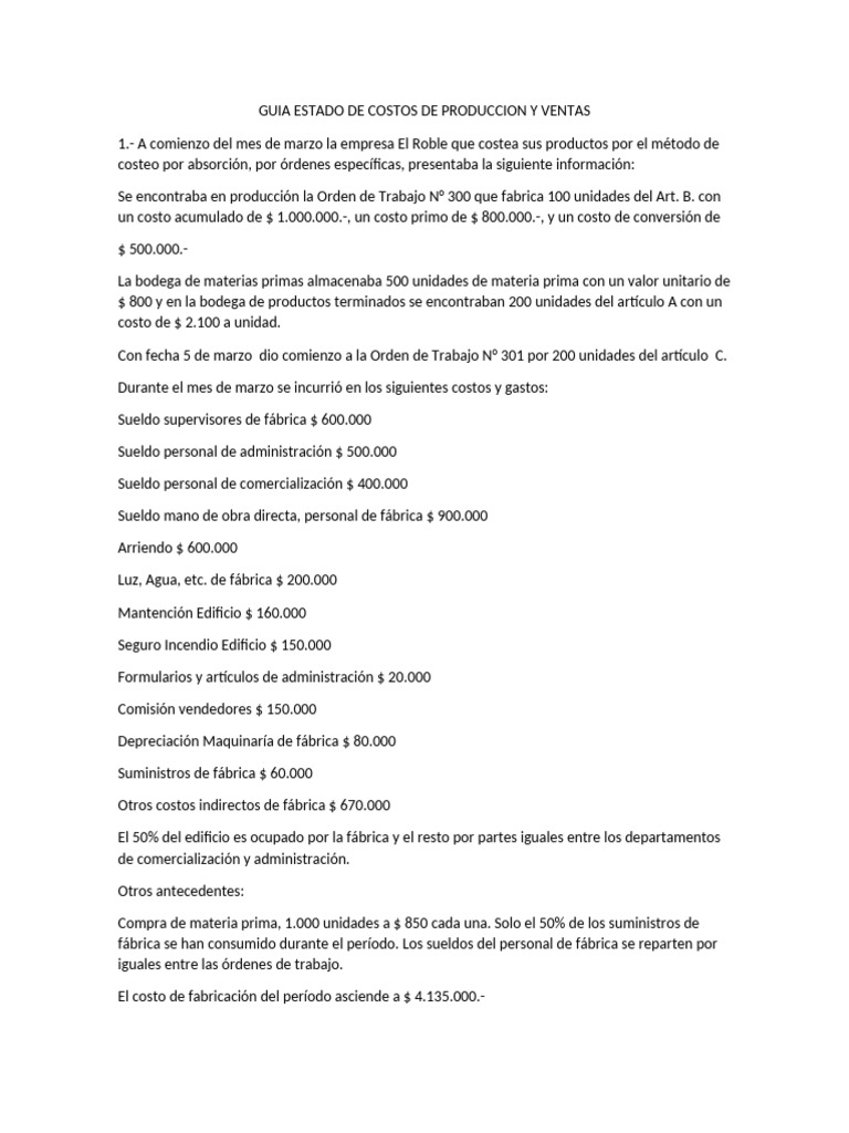 Guía de Costos de Producción y Ventas | PDF | Economias