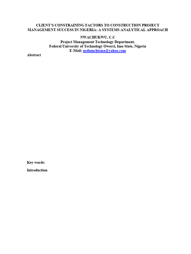 Client S Constraining Factors To Construction Project 335le2e8ew | PDF ...