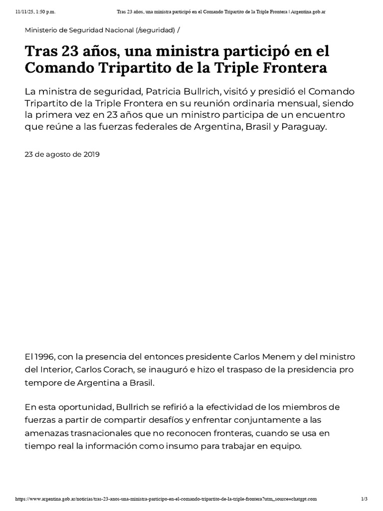 Tras 23 Años, Una Ministra Participó en El Comando Tripartito de La ...