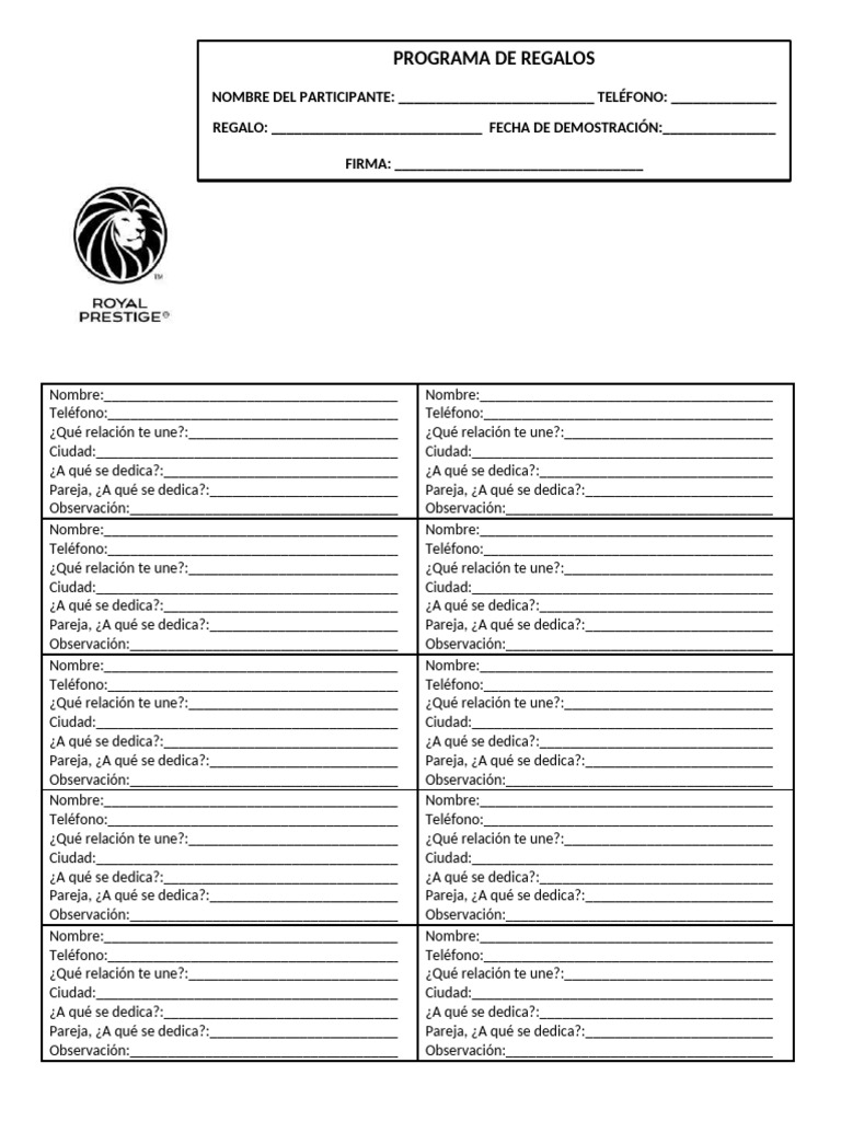 Programa de Regalos (Viejo - Modif. para Experiencia Royal) | PDF