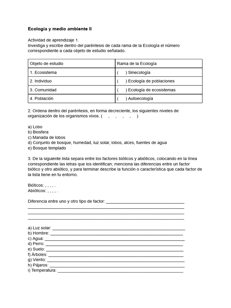 Actividades de Ecología y Medio Ambiente | PDF | Ecología | Entorno natural