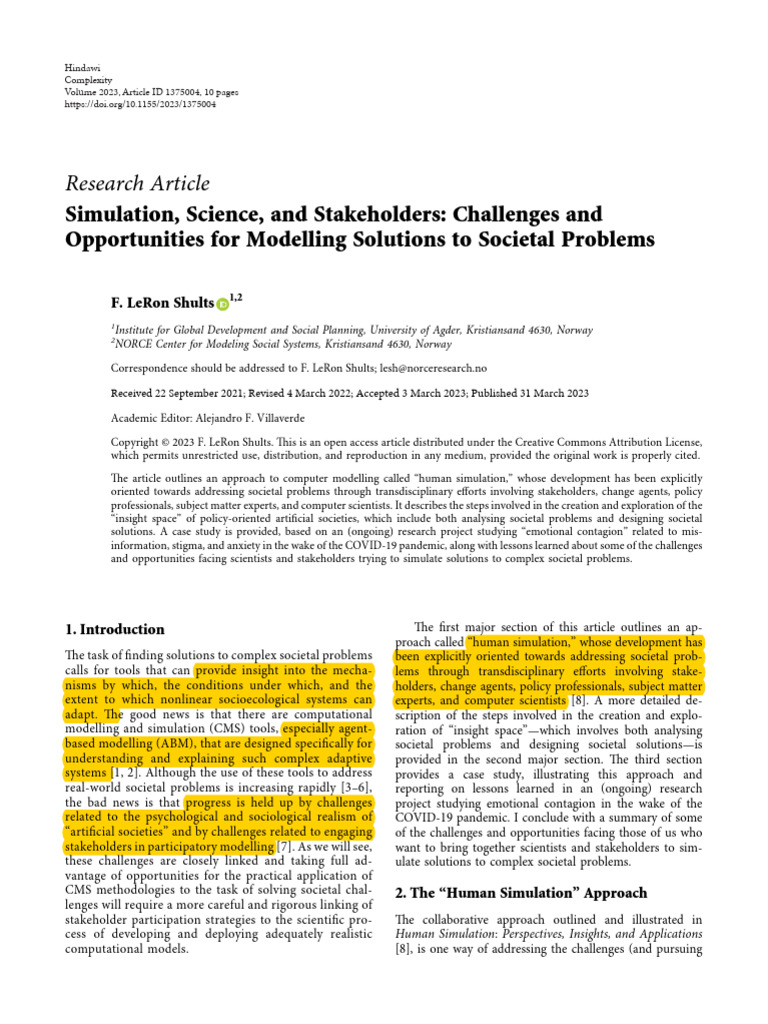 Simulation Science and Stakeholders | PDF | Simulation | Agent Based Model