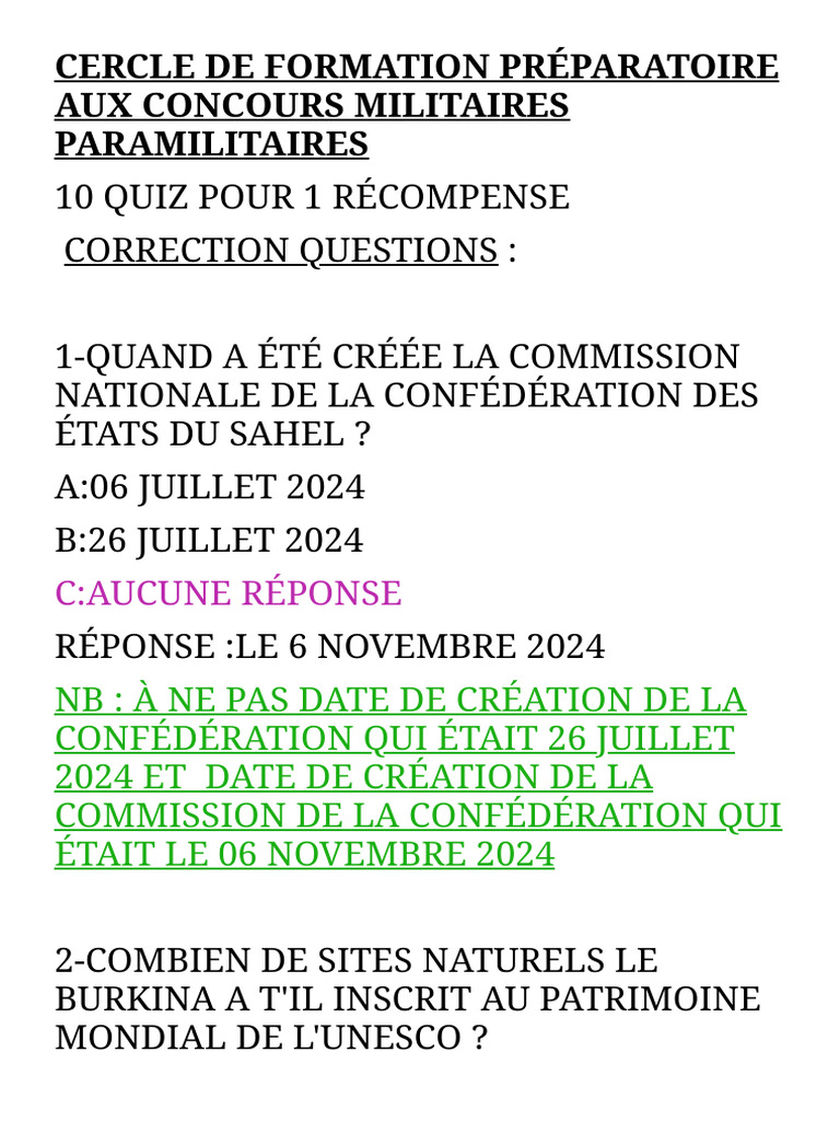 Quiz de préparation aux concours militaires | PDF