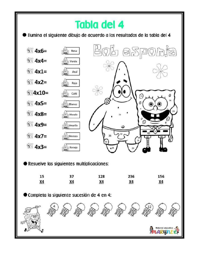 Ejercicios de La Tabla Del 3 y Del 4. | PDF