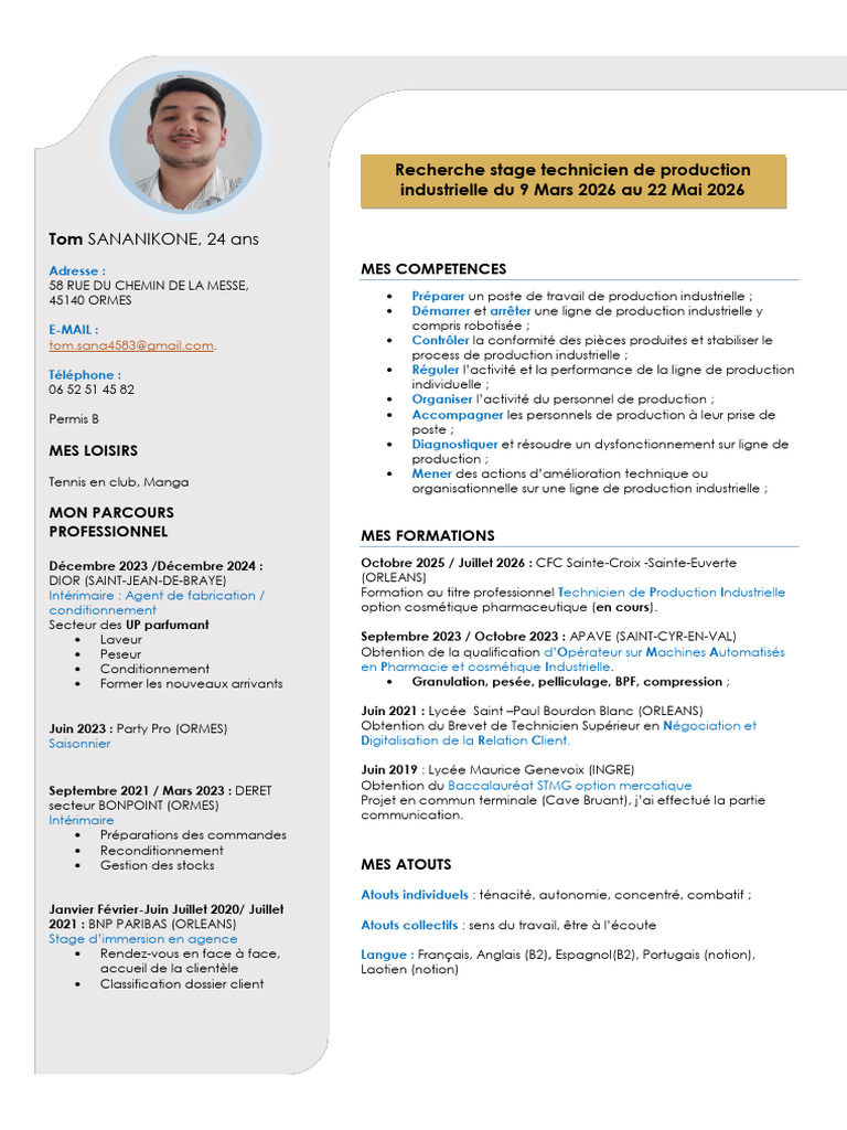 CV Tom Sananikone - Technicien Production | PDF
