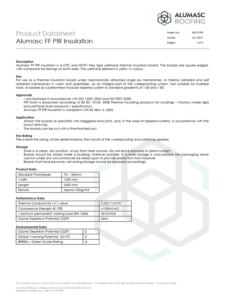 Alumasc FF PIR Insulation Datasheet | PDF | Thermal Insulation ...