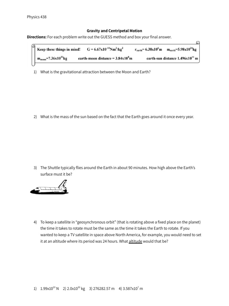 Gravity and Centripetal Motion Problems | PDF