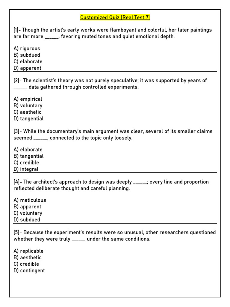 Customized Quiz (Real Test 7) | PDF | Science | Cognition