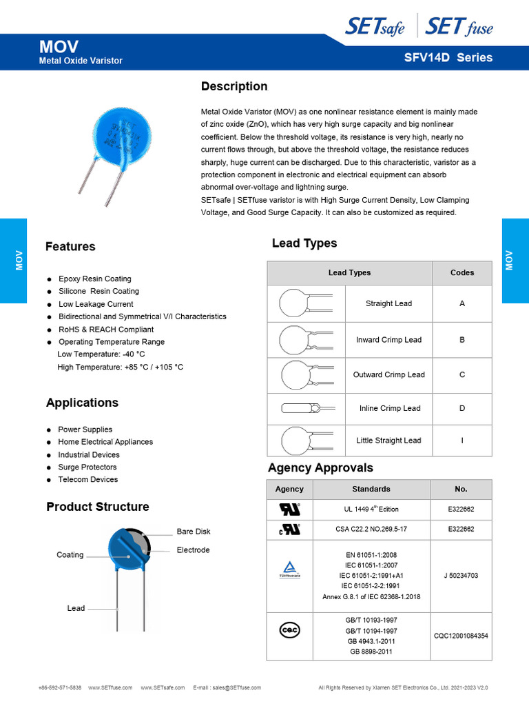 Metal Oxide Varistor SFV14D Series | PDF | Electricity | Electrical ...
