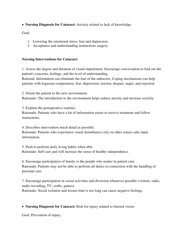 Nursing Diagnosis for Cataract Cataract Major Trauma