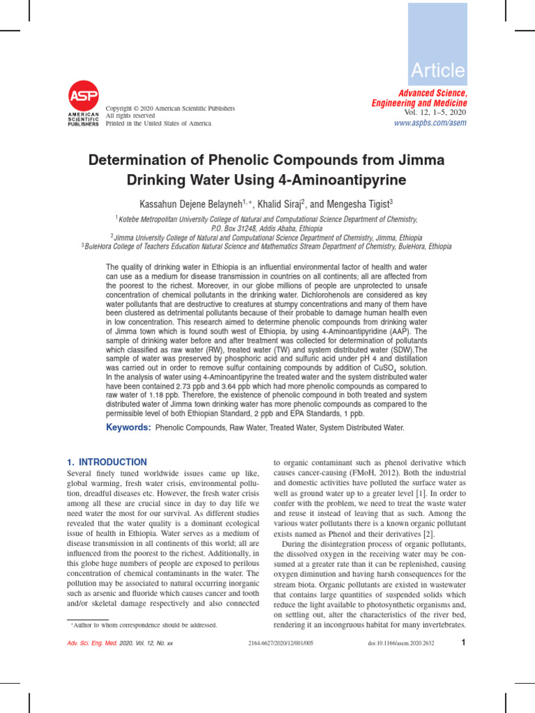 Phenolic Compounds in Jimma Water Analysis | PDF | Water | Sodium Hydroxide