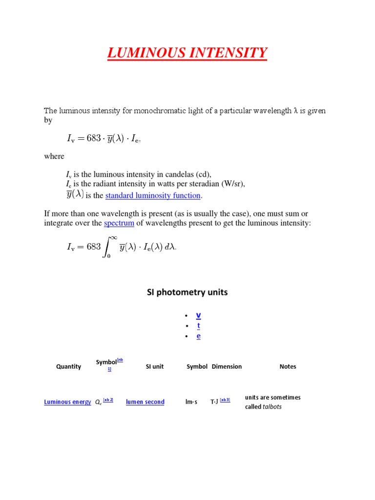 Luminous Intensity in Photometry | PDF | Psychophysics | Atomic