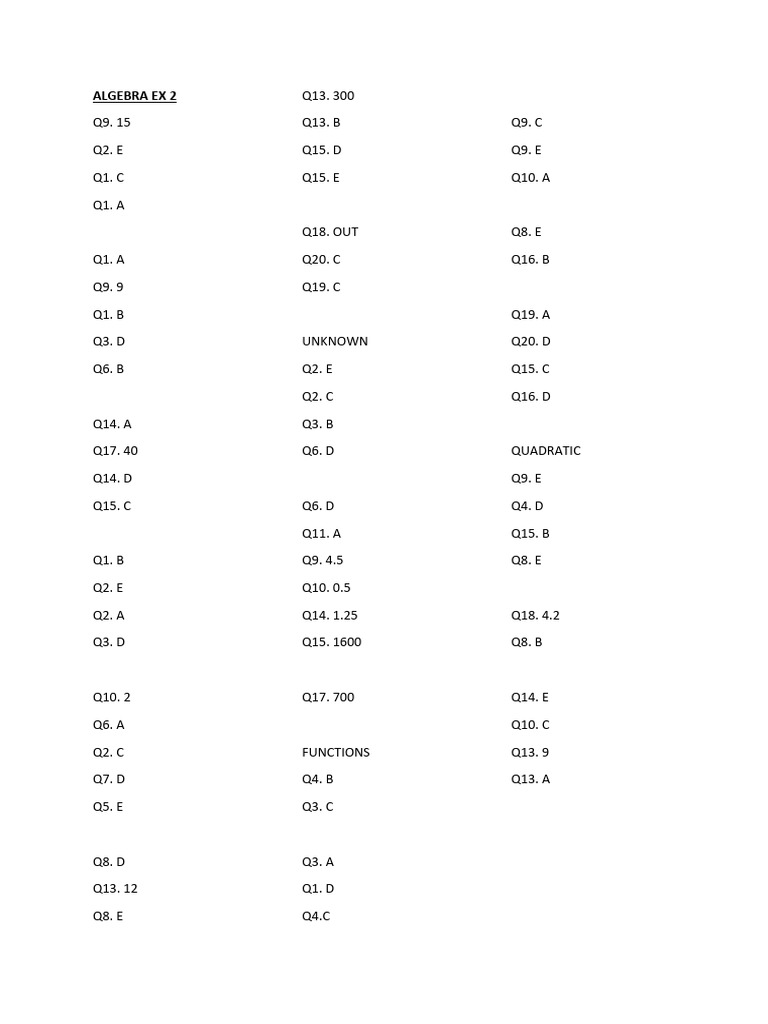 Algebra Ex 2 Answers 1 | PDF
