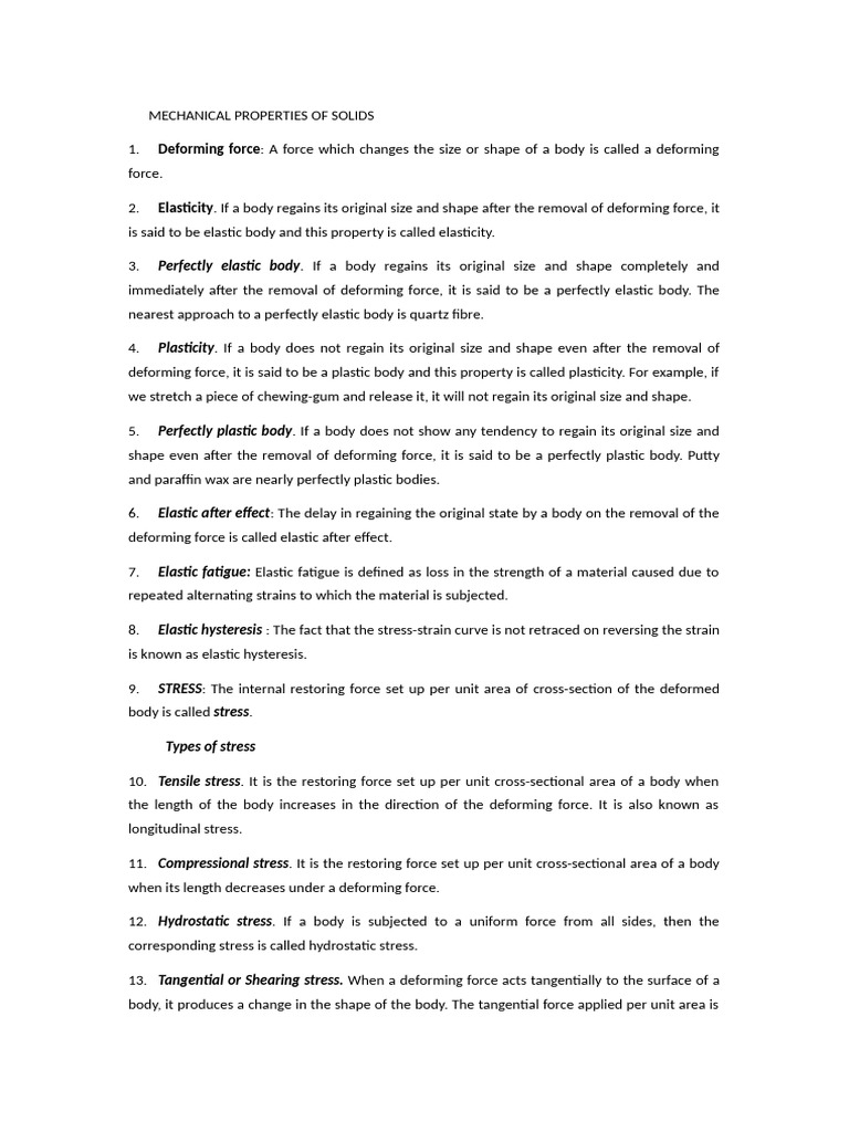 Mechanical Properties of Solids Explained | PDF | Young's Modulus ...
