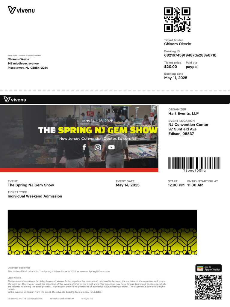 NJ Gem Show Ticket Confirmation | PDF | Private Law | Business