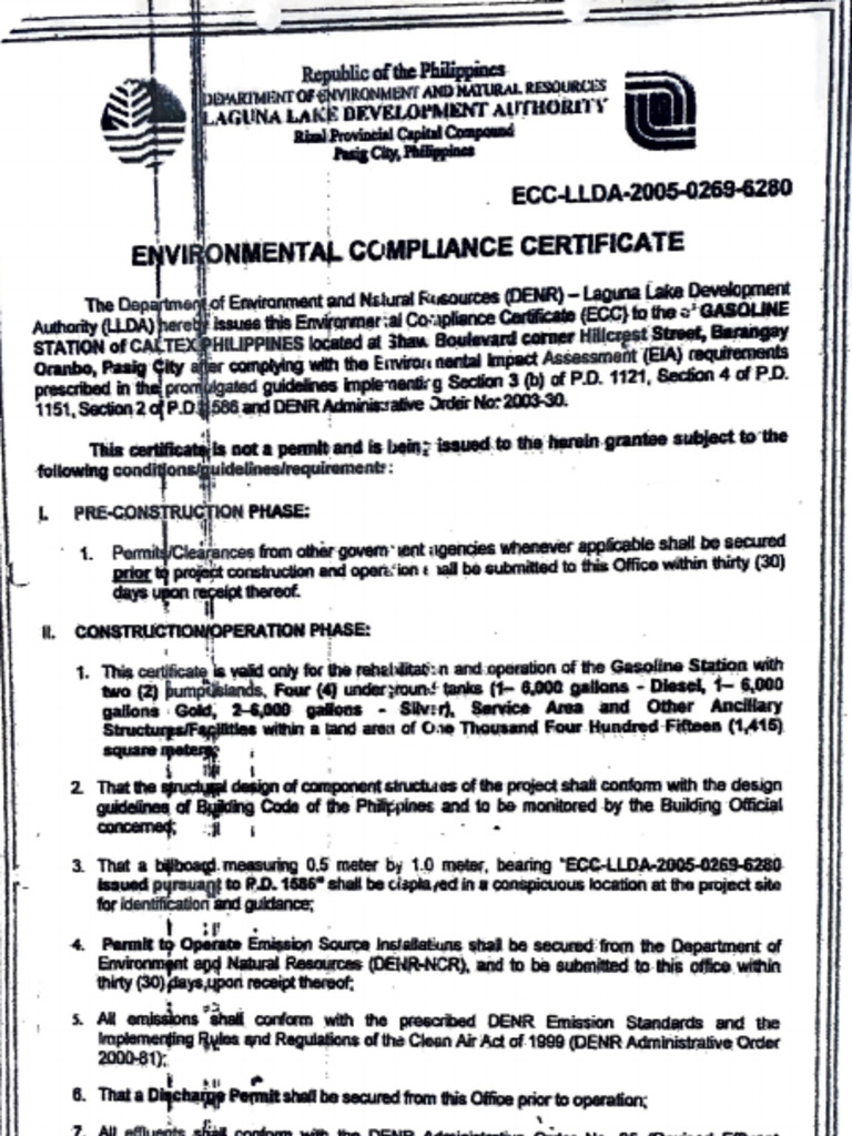 Permit to Operate Caltex Gasoline Station | PDF | Waste | Hazardous Waste