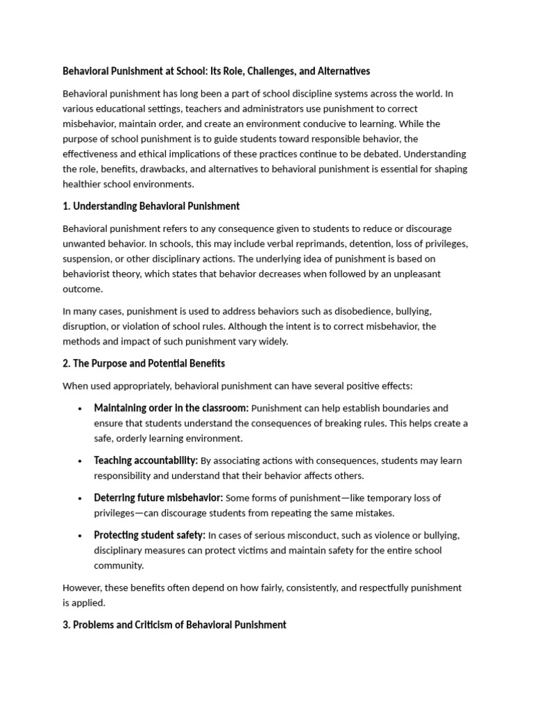 Behavioral Punishment at School | PDF | Punishments | Behaviorism